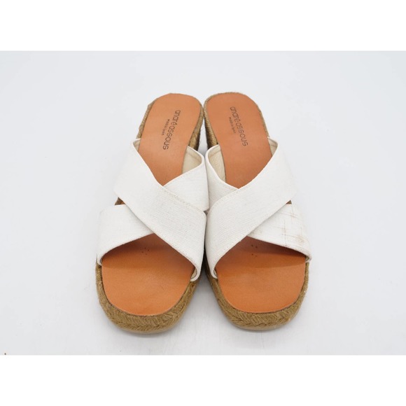 Andre Assous Sandals Womens 9 White Fabric Wedge Heel Espadrille Slides - Picture 9 of 12